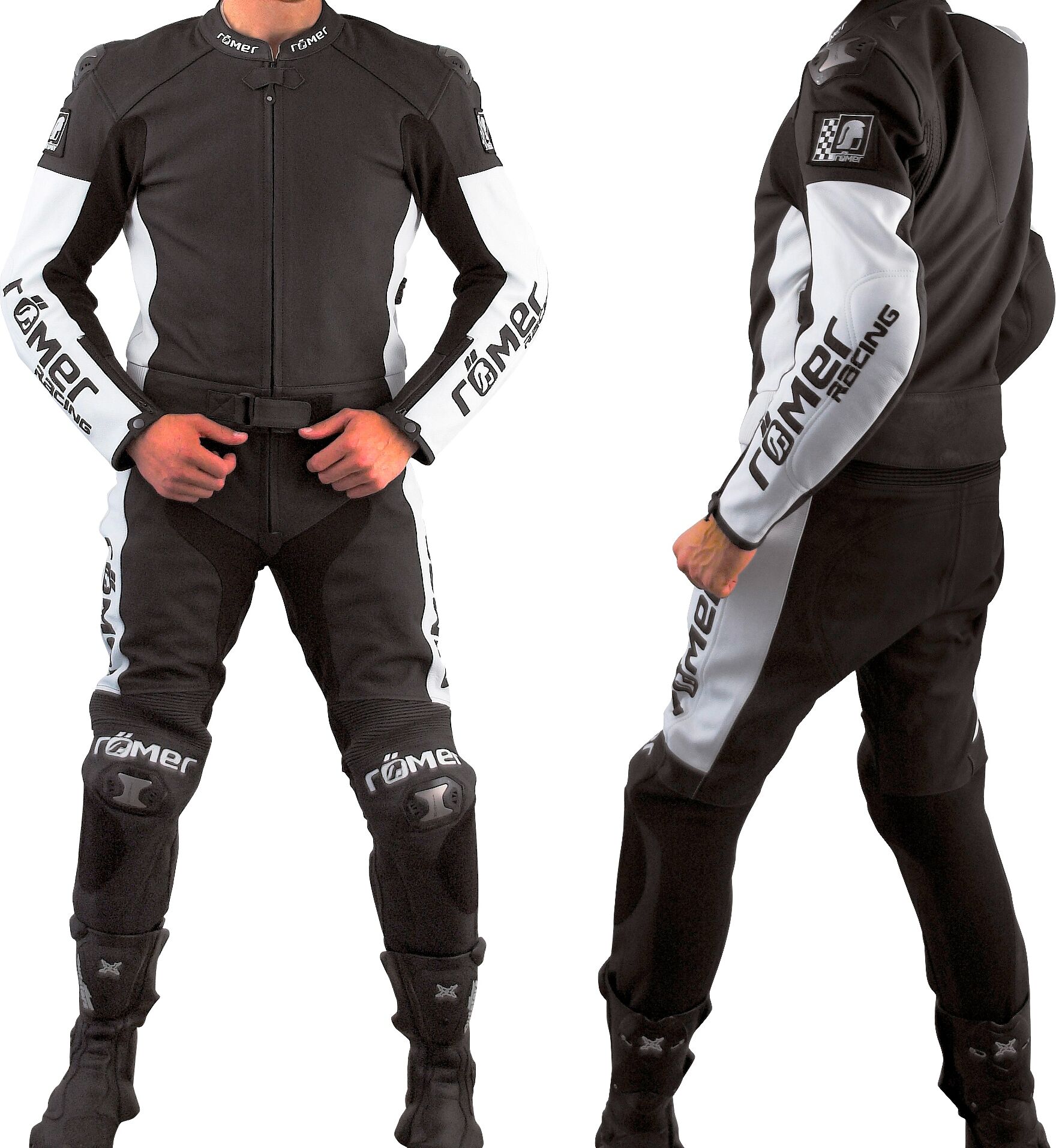Motorradkombi ROLEFF "Hockenheim Black Edition" Gr. 52, schwarz-weiß (schwarz, weiß), Overalls, 52, N-Gr, Obermaterial: 100% Rindsleder. Innenfutter: 100% Polyester, Motorradkombi