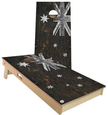 Skip's Garage Australia Flag Rustic Outdoor Cornhole Board Set