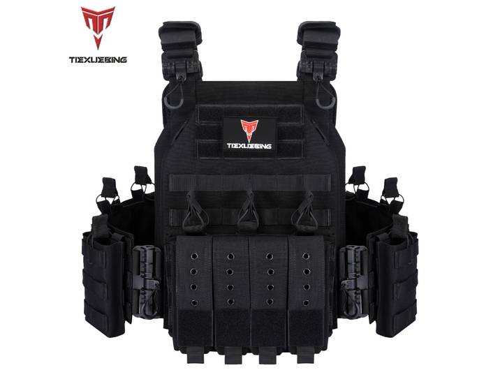 Gilet tactique porte-plaques Tiexuebing 1000D 6094, gilet de protection réglable Molle pour la chasse en extérieur et les accessoires de combat Airsoft