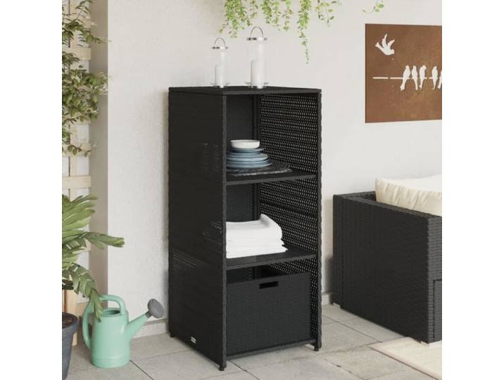 Armoire de rangement - AKOZON - 50x55x115 cm - Résine tressée - Noir - Extérieur