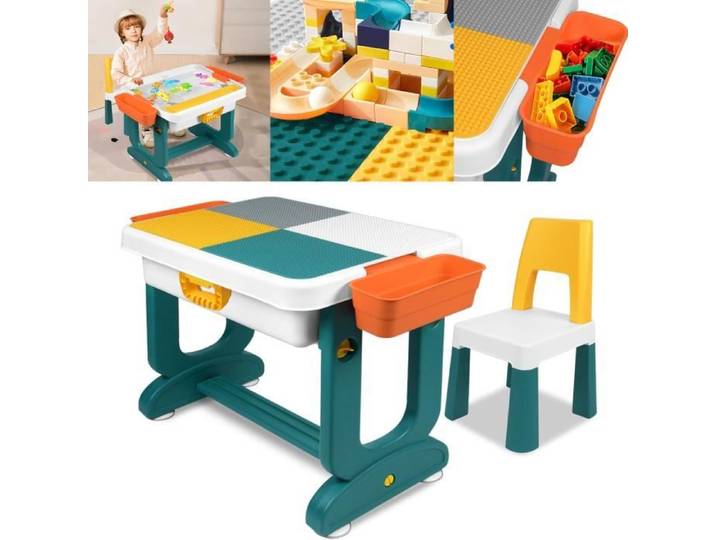 Table pour enfants - LZQ - 5 en 1 - 1 table et 2 chaises - Double face - Blanc