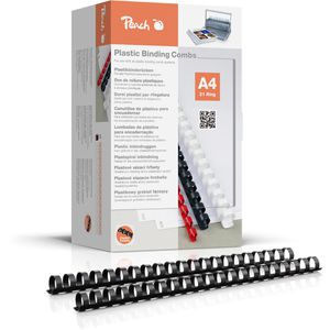 Peach Plastikbinderücken PB420-02, schwarz, für A4, Ø 20 mm, bis 175 Blatt Bindekapazität, 21 Ringe, 100 Stück