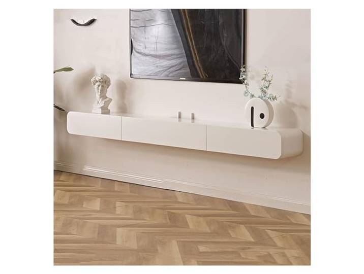 DFHS46JK Multimedia-Möbel Schwebender TV-Wandschrank aus Holz mit Medienaufbewahrung für das Wohnzimmer(Weiß,Klein)