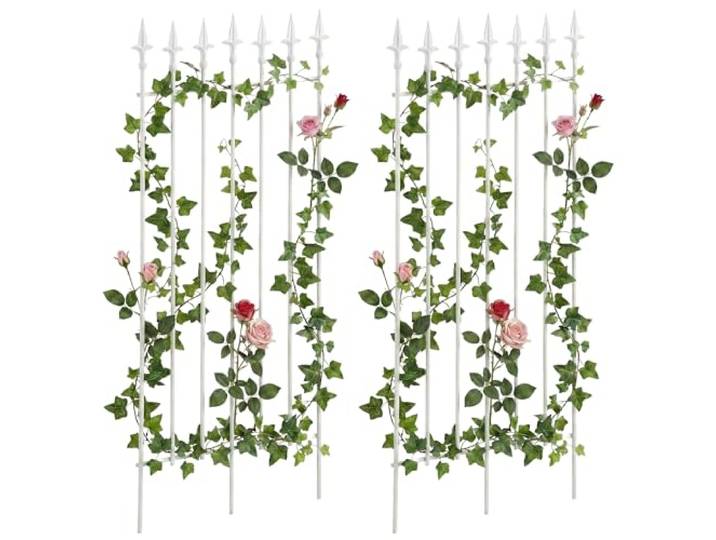 CLP Rankgitter 2er Set Metall 100x50 cm Elisa, Kletterhilfen stabil für Rosen und Efeu, Pflanzgitter im Jugendstil, Rankhilfen für Garten Farbe weiß