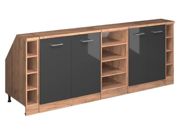 Küchenschrank für Dachschrägen Vicco R-Line Anthrazit Hochglanz 210 cm 5er Set Schrankkorpuss 60 cm Tiefe, Model 60341