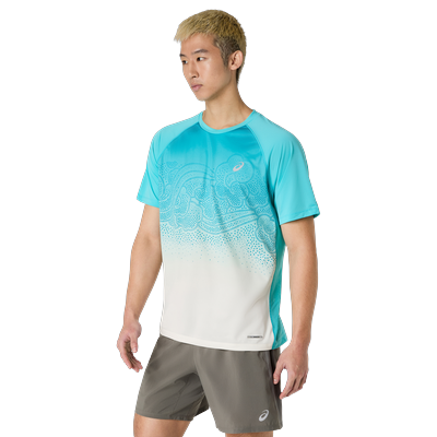 Laufshirt ASICS "ROAD FADE SS TOP", Herren, Gr. L, energy aqua, Obermaterial: 100% Polyester, Shirts Laufshirt, ACTIBREEZE™ Technologie, Atmungsaktiv, Reflektierend