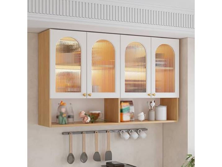 Stilvoller Wandschrank Aus Holz, 60 Cm Großer Weißer Badezimmerschrank Mit Tür Und Regal(140cm)