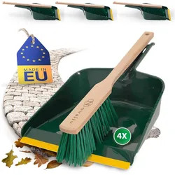 4X Kehrgarnitur Langstiel Outdoor Krallengarnitur 2-TLG Set Kunststoff Grün Gelb Kehrset Kehrschaufel Handfeger (Kehrgarnitur Langstiel , 4)