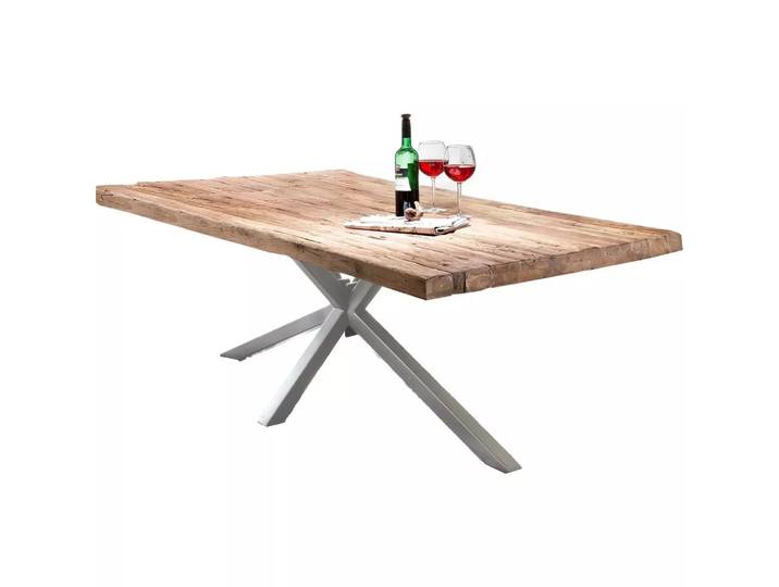 mutoni - Massivholztisch 240x100 - Teak natur - Metall antiksilber, One Size, Braun