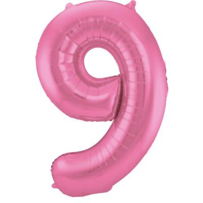 XL Folienballon Zahl 9 matt rosa