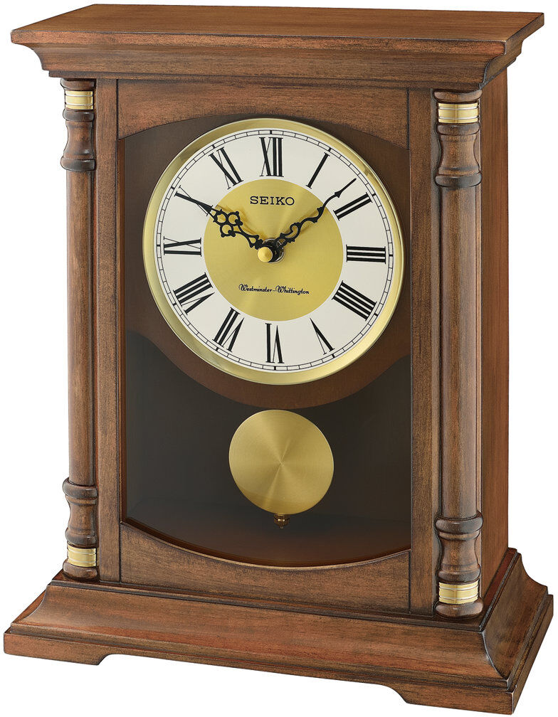 Seiko Roman Numeral Alder Solid Wood Quartz movement / Crystal Tabletop Clock in Brown Brown 30.8cm H X 24.7cm W X 12.2cm D