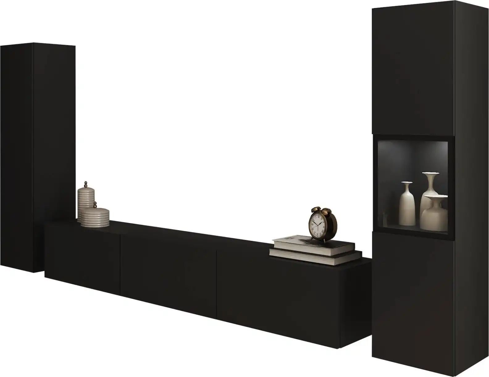 Höffner Wohnwand  Berlin ¦ schwarz ¦ Maße (cm): B: 240 H: 130