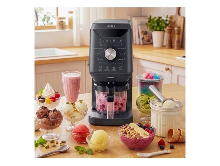 Karaca Eismaschine Karaca Scoopi 10-in-1 Eismaschine, Mattschwarz, 735 W