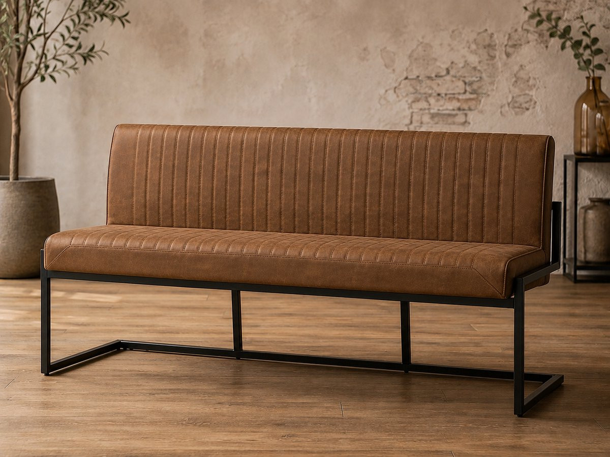 Eetkamerbank Belgie in Micro Leder - Cognac - 155 cm