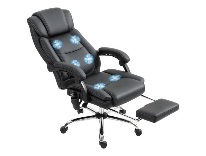 Fauteuil de bureau - HOMCOM - massant et chauffant - hauteur réglable dossier inclinable - polyuréthane - 67x72x111-119cm - noir