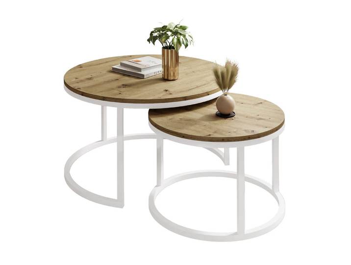 ALLHOUSE24 Couchtisch runder Sofatisch 2 in 1 LOFT Metall Gestell Tisch Ø 80/60 (2er Set), Ø80/Ø60 cm