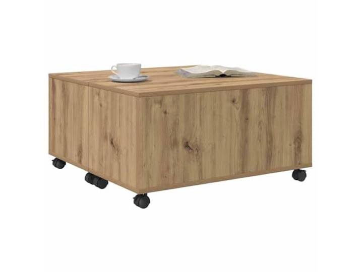 KTHLBRH Quadratischer Beistelltisch Eiche Handwerk 75 x 75 x 38 cm Technisches Holz, 1 Schublade, 4 Rollen, einfache Montage, Verwendung im Innenbereich