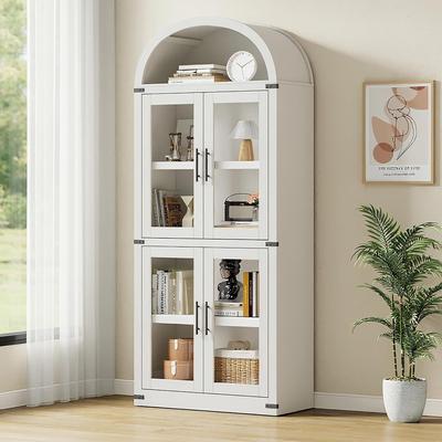 "Garvee 71.65"" Arched Bookshelf with Doors, 5-Tier Farmhouse Bookcase"