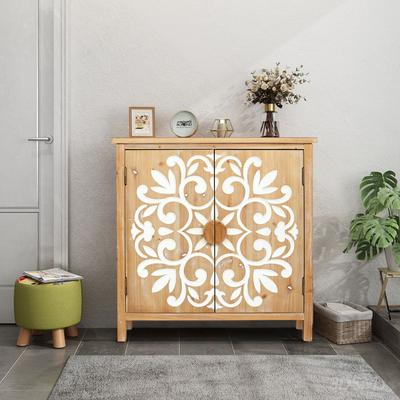 Kodotan sofa Rustic Wooden Accent Cabinet with Floral Carved Doors, 2 - Door Storage Cabinet for Living Room, Entryway, Dining Room