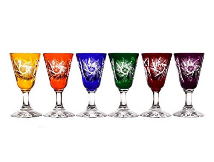 6 Likörgläser Likörkelch Schnapsglas Wodka geschliffen Bunt Kristallglas 25 ml