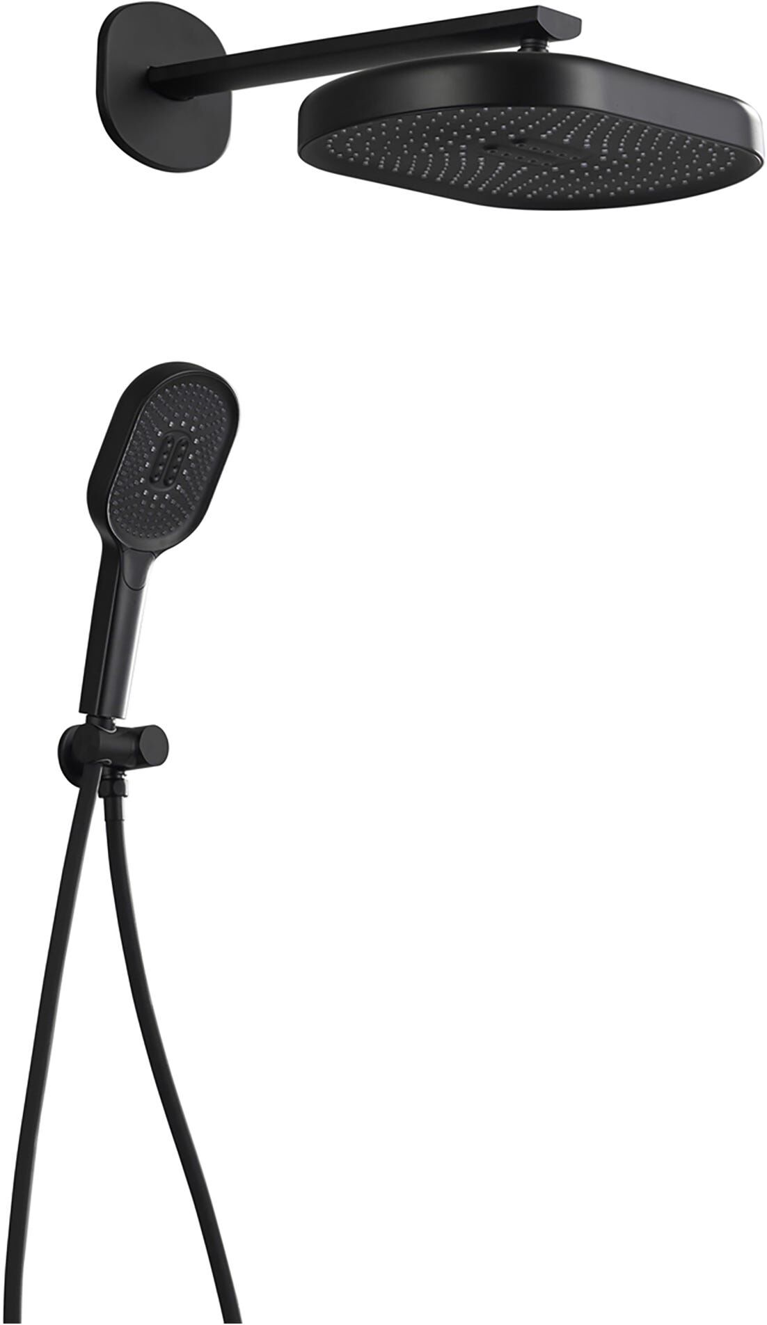 Tecom KIT DOCCIA  PLAZA NERO BRACCIO 350 mm SOFFIONE ABS 360X250 mm E DOCCETTA 3 GETTI