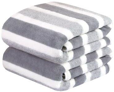 JML "Striped Fleece Bath Towel Set of 2 with Hanging Loop, 27 x 55 Inches - 27"" x 55"""