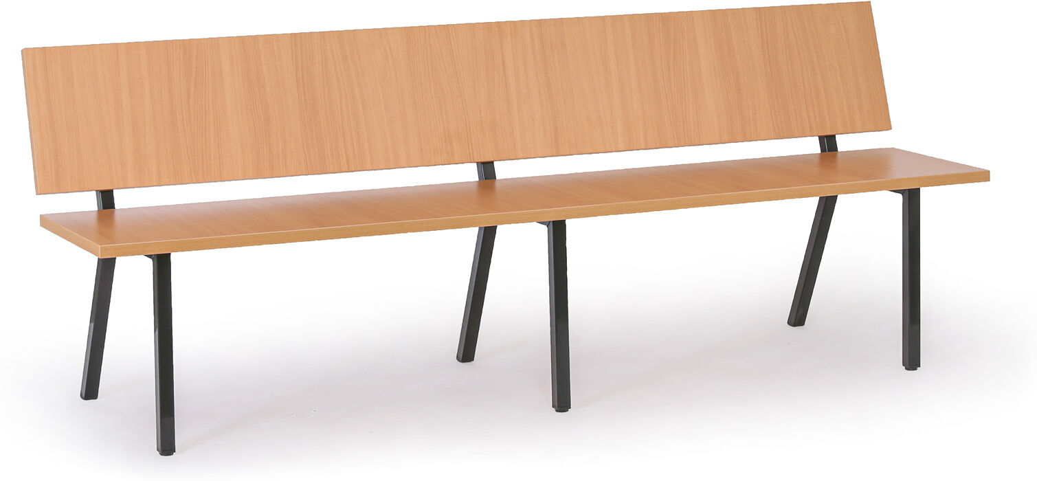 B2B Partner Holzbank für den Wartebereich mit Metallgestell, Länge 2000 mm, Buche