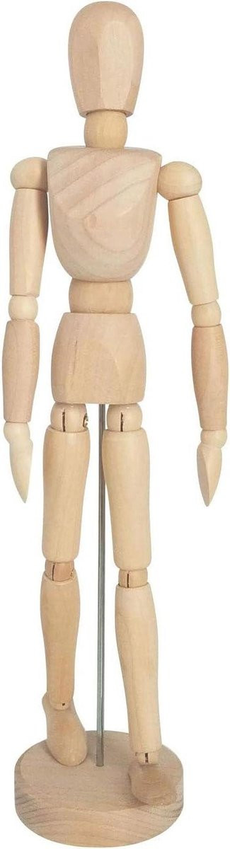 Houten tekenpop met volledig beweegbare ledematen, hoogte: 31 cm, houtkleur