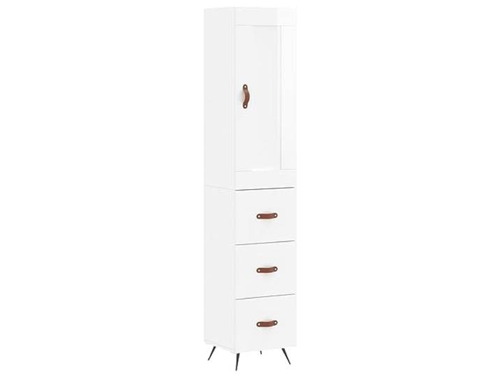 GHVBNMF Highboard Hochglanz-Weiß 34,5x34x180 cm 2-Teilig Schrank Schlanker Standregal-Schrank für Wohnzimmer und Flur mit Tür, stabilen Metallfüßen und Kippschutz.