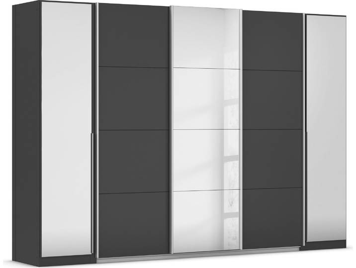 Schwebetürenschrank, Holzwerkstoff, Grau (Grau-Metallic), 301×210×62 cm, Mit Spiegeltüren & Durchdachter Innenausstattung, Klassisch, Rauch