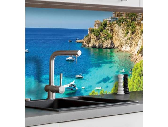 MyMaxxi Küchenrückwand selbstklebend - Matte, versteifte Spritzschutz Folie als günstige Alternative zu Glas, einfache Montage & leichte Reinigung - Motiv: Landschaft Lagune Meer 340 x 60 cm