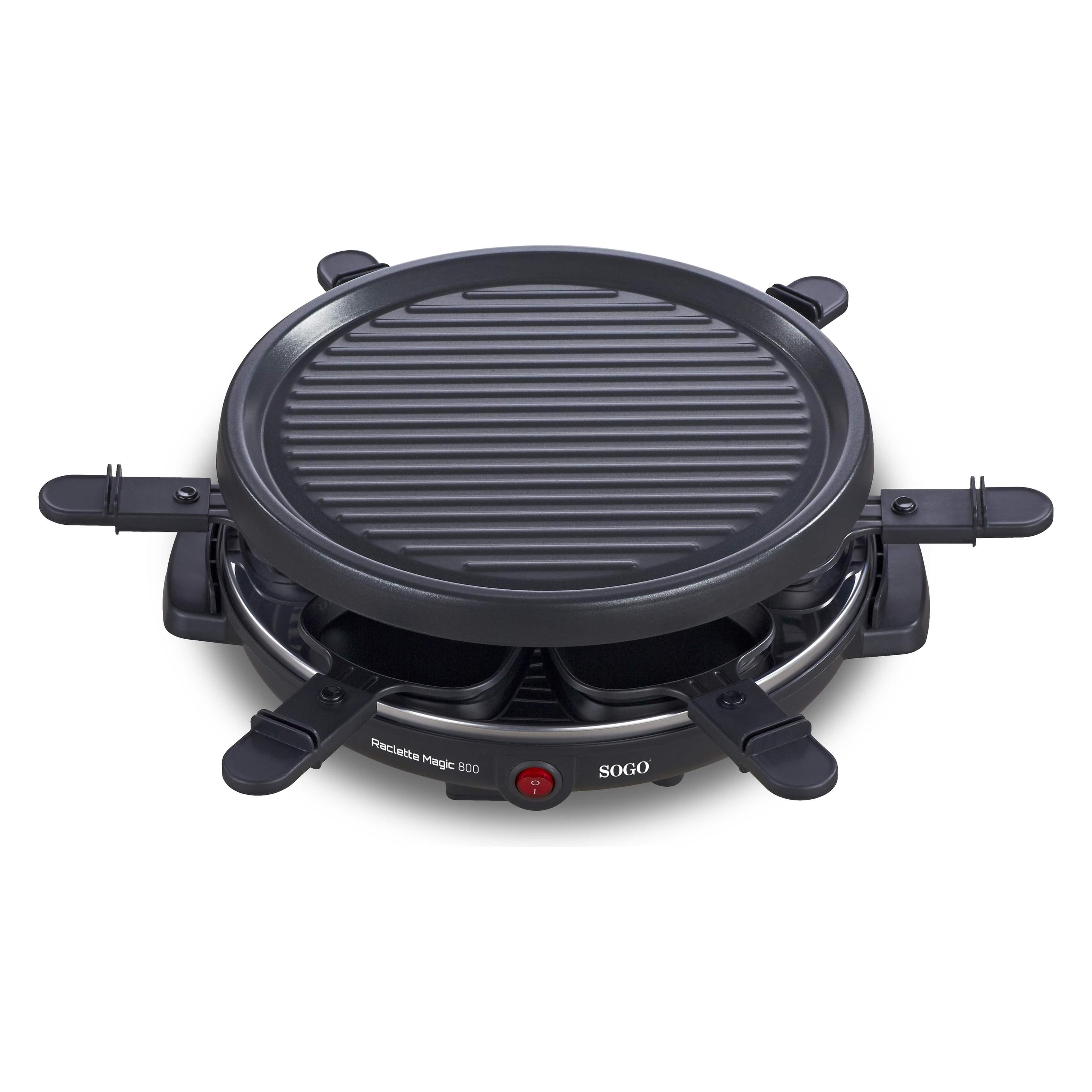 Sogo Black Raclette Grill with 28 cm Non-Stick Plate and 6 Trays (SOGO044)