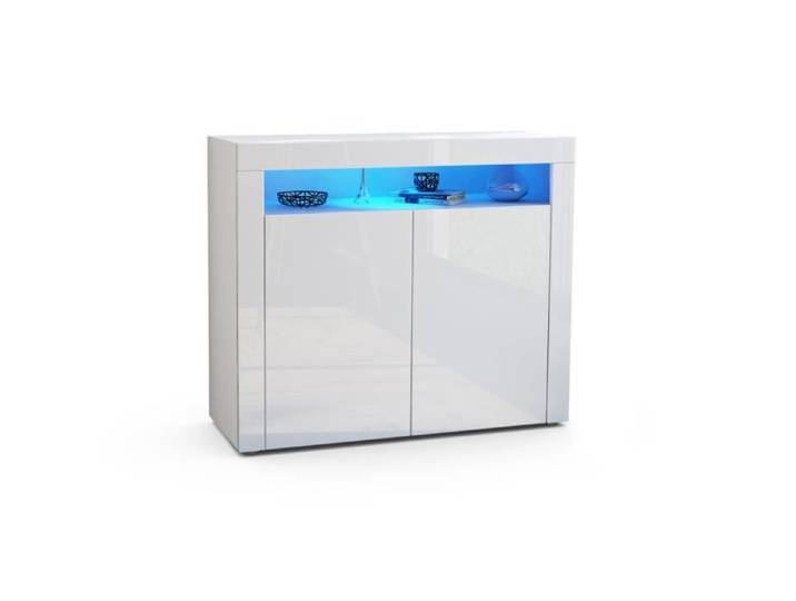 Vladon Commode buffet Valencia en Blanc mat - Blanc haute brillance - Blanc haute brillance