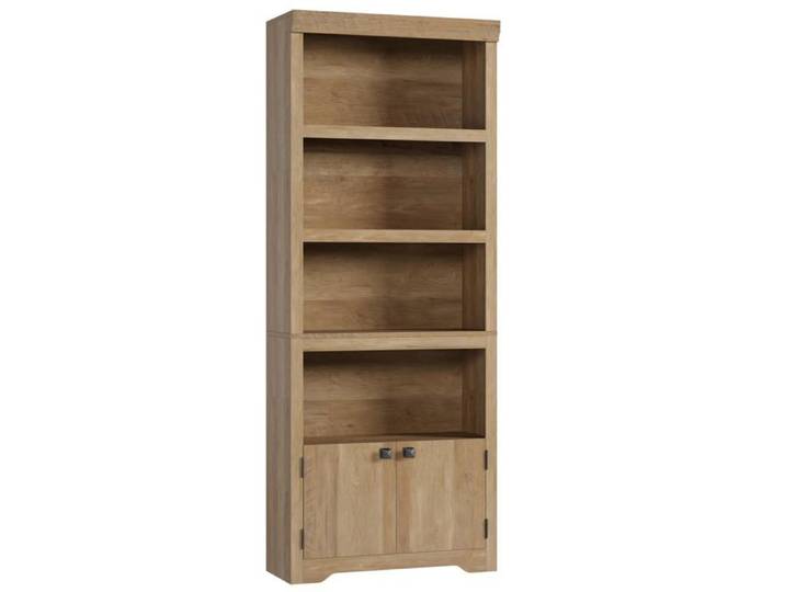 Bibliothèque rustique - LUNSY - 4 étagères ouvertes - Placard inférieur à portes - Bois vieilli