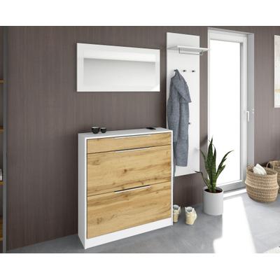 Garderoben-Set BORCHARDT MÖBEL "Oliva, Schuhschrank, Spiegel, Garderobenpaneel", weiß (weiß, wotan eichefarben), Holzwerkstoff, Kastenmöbel-Sets