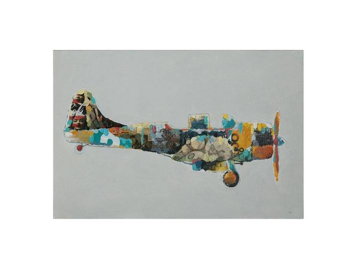 Bild Flugzeug colorful II Leinwand Rahmen: Massivholz Spießtanne, naturbelassen Türkis/Weiß 60 x 90 x 3cm