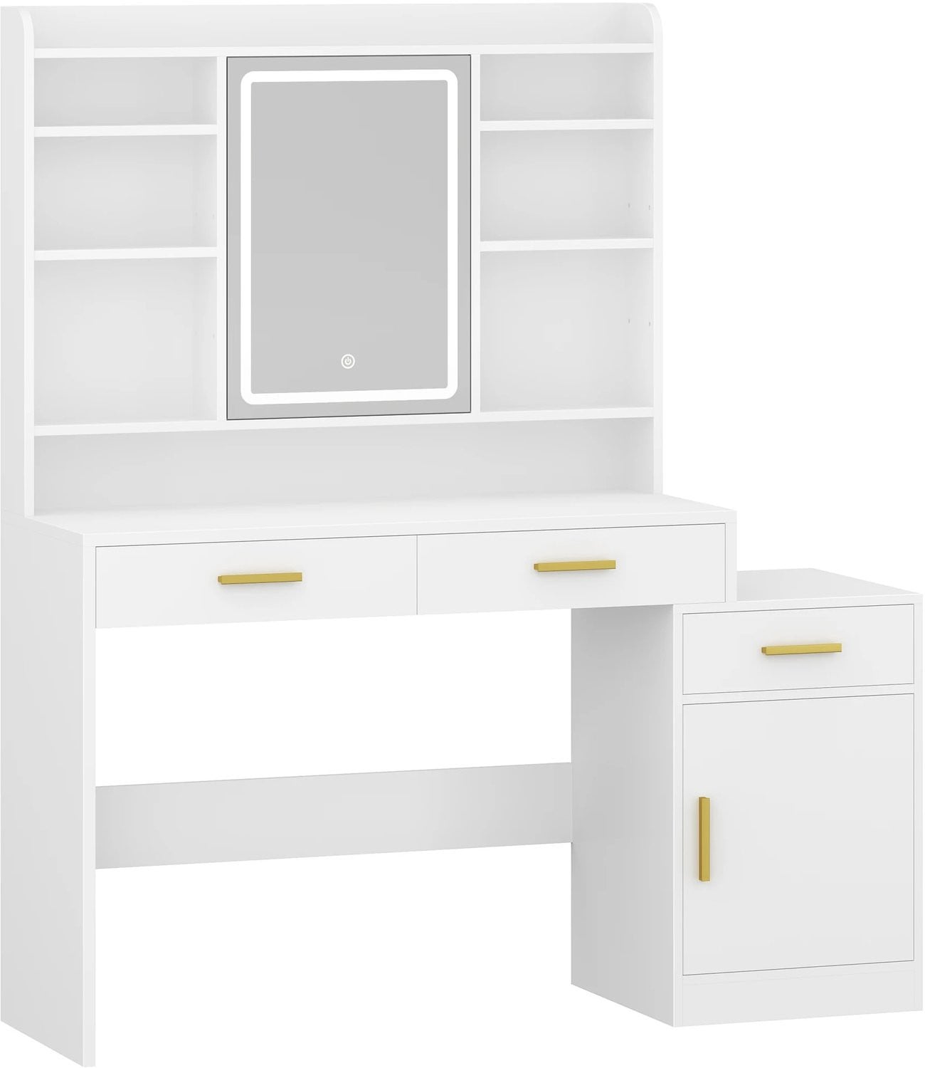 Atlasyx Kaptafel met spiegel en verlichting, Wit, B/D/H: 130 x 40 x 149 cm