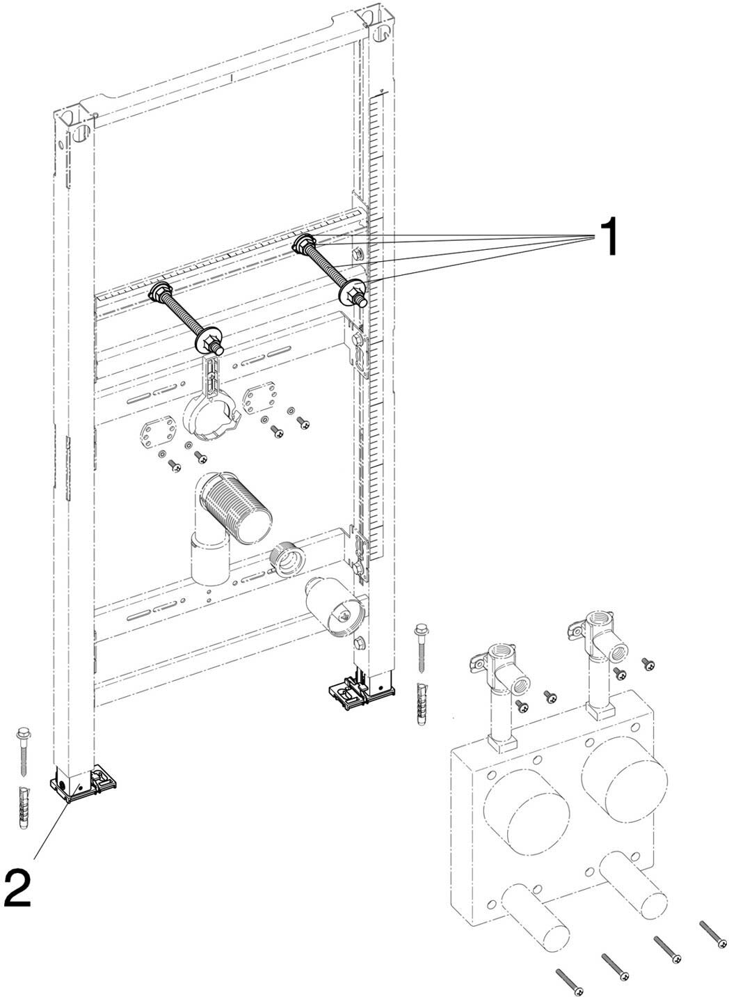 Viega Prevista Dry-Waschtisch-Element, 112 cm, UP-Wasserzähler EAS Typ ISTA, Modell 8537, Montagezubehör, 776268, stahl