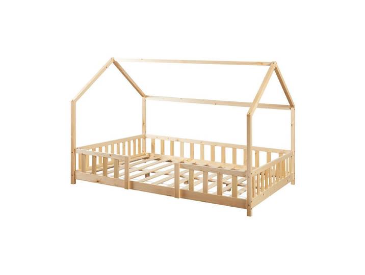 en.casa Kinderbett, »Sisimiut« Haus-Optik mit Rausfallschutz 140x200cm Holzfarben