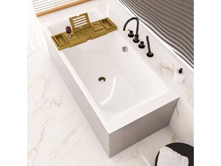 ECOLAM Badewanne TAMI 200x90 Styropor Ablage große Wanne für Zwei Rechteck Mittelablauf Zweisitzer Doppelbadewanne Set Styroporverkleidung zum Befliesen Siphon Füße Silikon Brett direkt vom Hersteller
