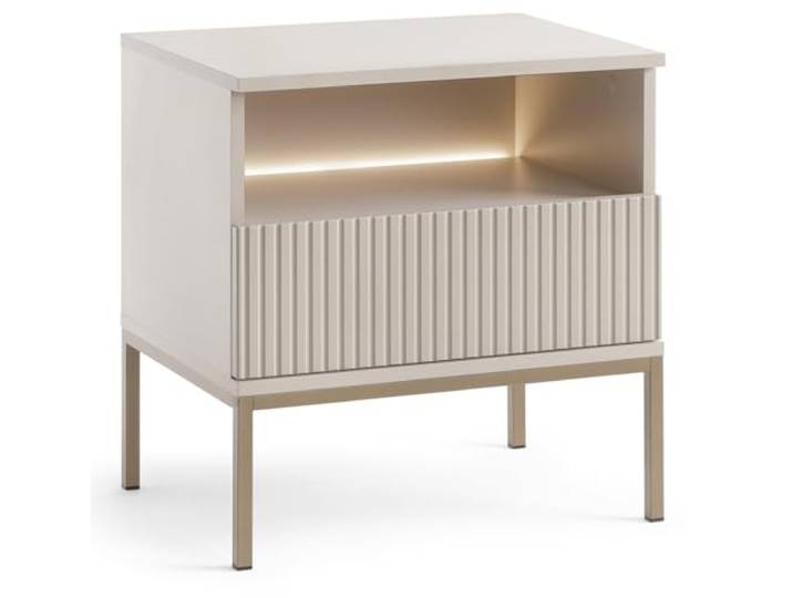 Emporius Daveno Nachttisch Beige - Nachtschrank mit LED, hohen Beinen, Schublade und Lamellen - 54 cm breit - Nachtkästchen, Beistellschrank Modern, Elegant