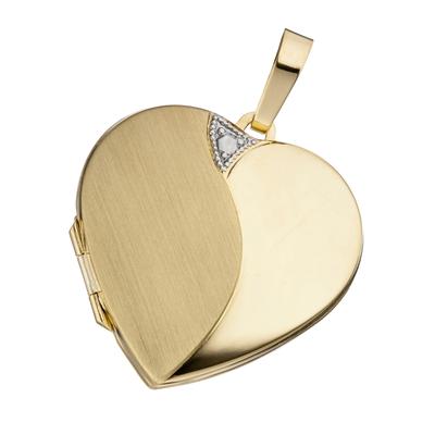 Medallionanhänger JOBO "Anhänger Medaillon Herz 30 mm", gelbgold 585, Schmuckanhänger, Damen, Gelbgold 585, 585 Gold eismatt für 2 Fotos