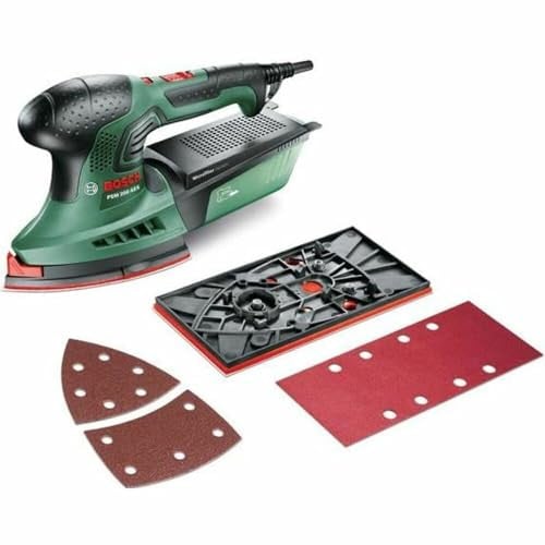 Bosch Home and Garden PSM 200 AES Multifunctionele Schuurmachine, 200 Watt, Zwart, Groen, Rood