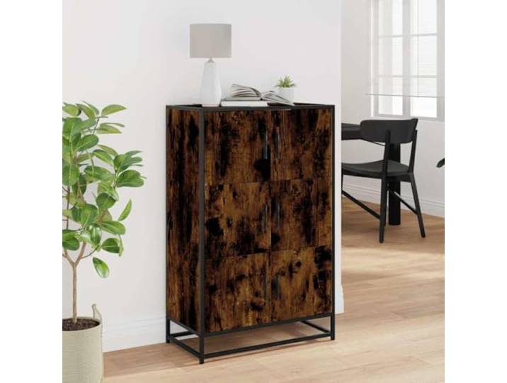 KTHLBRH Sideboard Eiche Rauch 68x35x106,5 cm Spanplatte Metall 3 Fächer, praktische Griffe, Kapazität 90 kg, Montage erforderlich