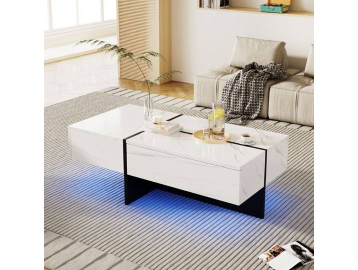 Eco - friendly Material table basse durable à haute brillance structure en marbre imitation blanche table assortie noire