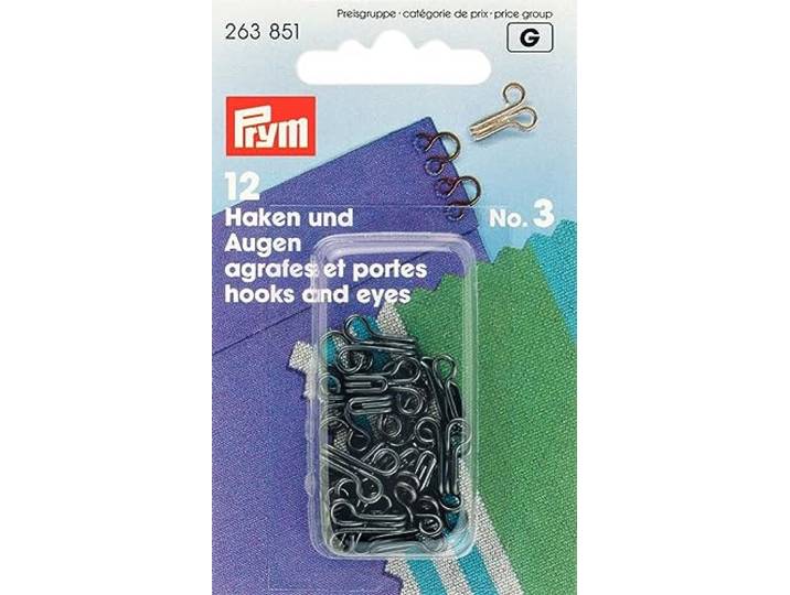 PRYM 3 ogen haken en messing, 12 stuks, zwart