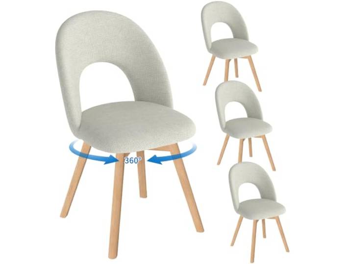 WAFTING Esszimmerstühle drehbar Polster Holzbeine 4er Set，Hellgrau 360° drehbar, dicker Leinenstoff mit luftdurchlässiger durchbrochener Rückenlehne, geeignet für Esszimmer, Küche, Wohnzimmer