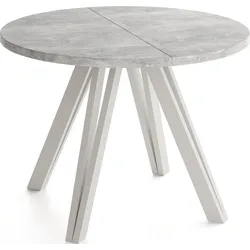 ESSTISCH Ravero runder ausziehbarer, Beton grau 100-140/100/77 cm