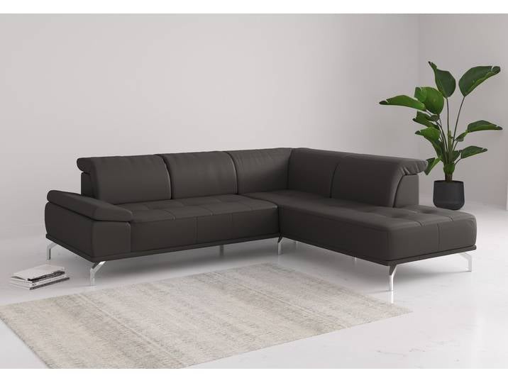 Ecksofa, Grau, 274x235 cm, Naturleder, Inkl. Sitztiefenverstellung, Modern