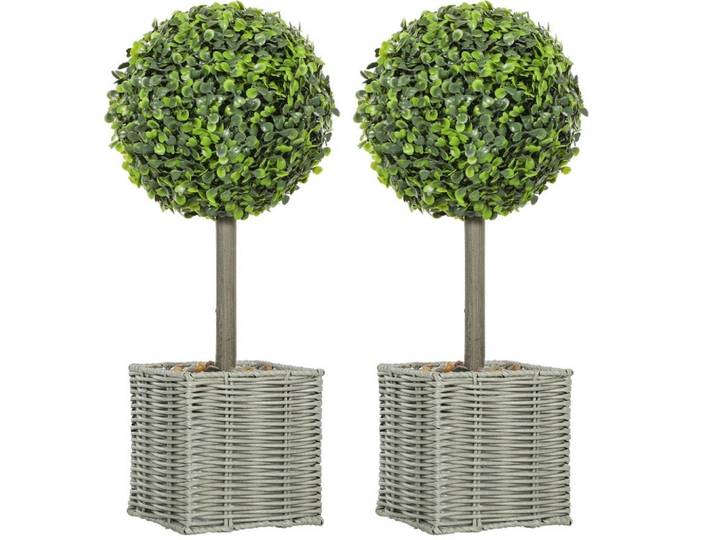 Okwish Kunstpflanzen 2er-Set Buchsbaumkugeln 15/15/50 cm grün aus Kunststoff UV-beständig, Grün, 50 cm, Dekoration, Blumen & Blumentöpfe, Kunstpflanzen